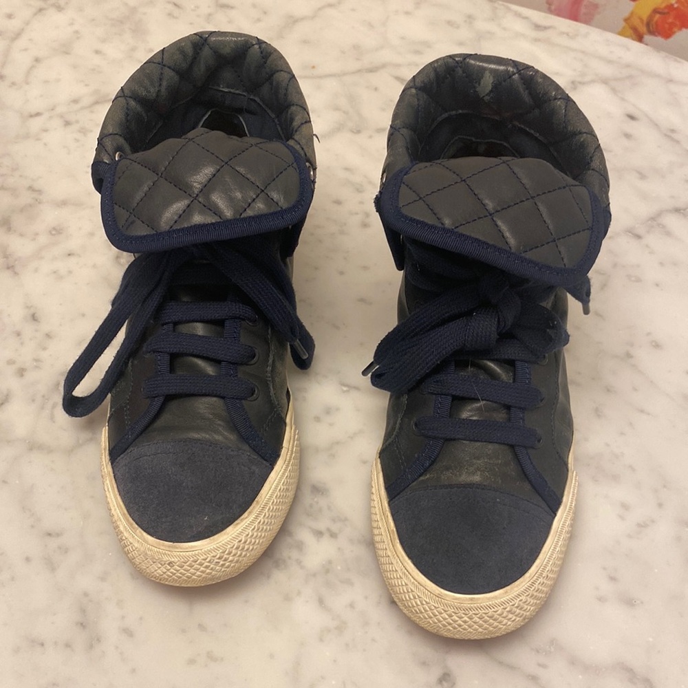 Navy Tory Burch leather high top sneaker, size 8